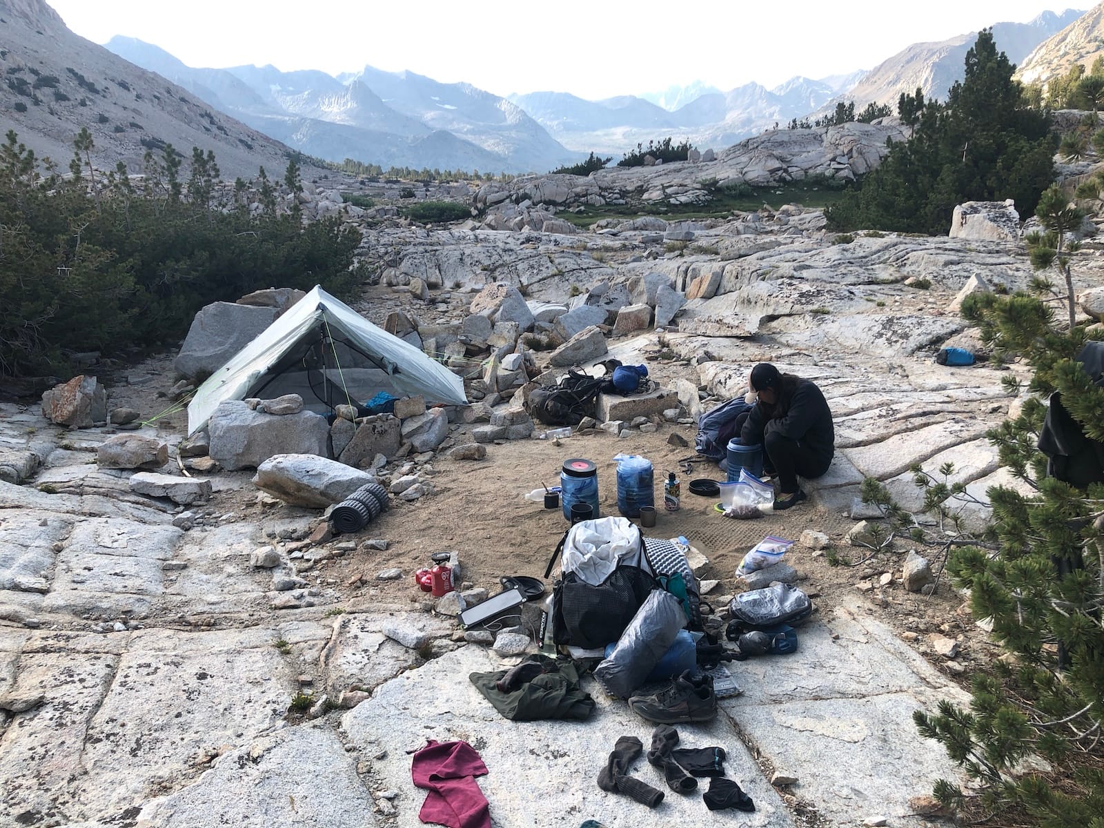 Setting up camp on the John Muir Trail