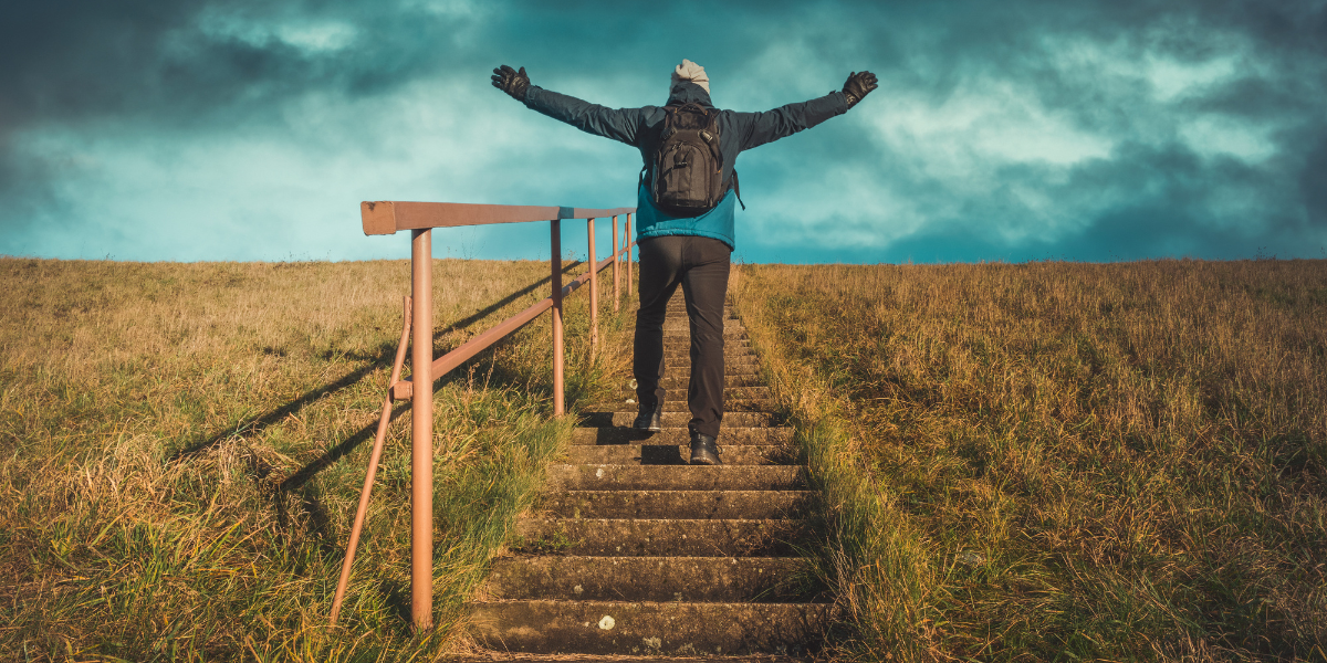Persona preparing for the PCT by climbing stairs.