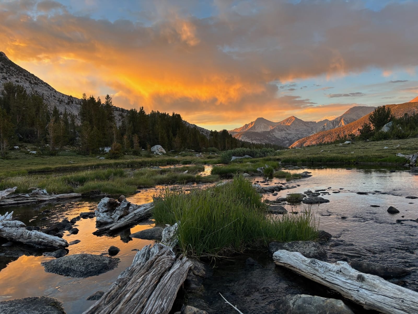 A view of Recess and Mist Peaks from Rose Lake.